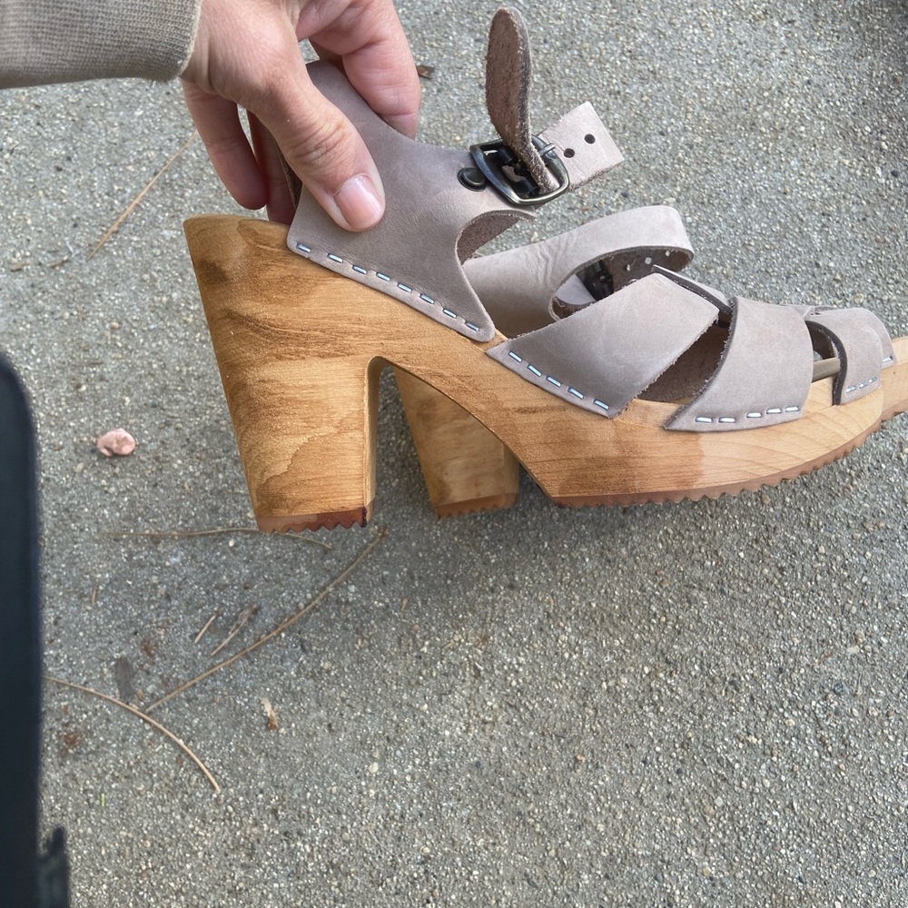 Suede Platform Clog Sandals in Taupe - Picture 4 of 6